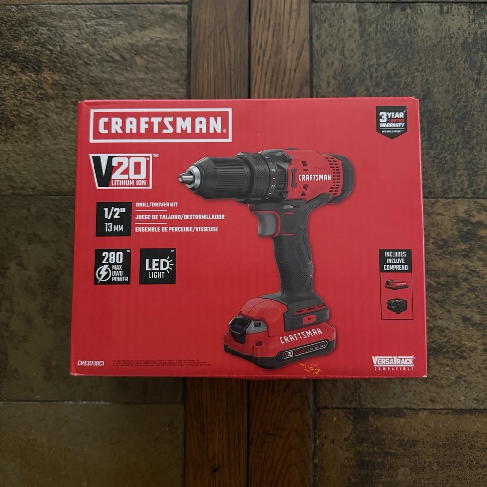 CRAFTSMAN V20* Cordless Drill / Driver Kit (CMCD700C1) With Battery Charger NEW